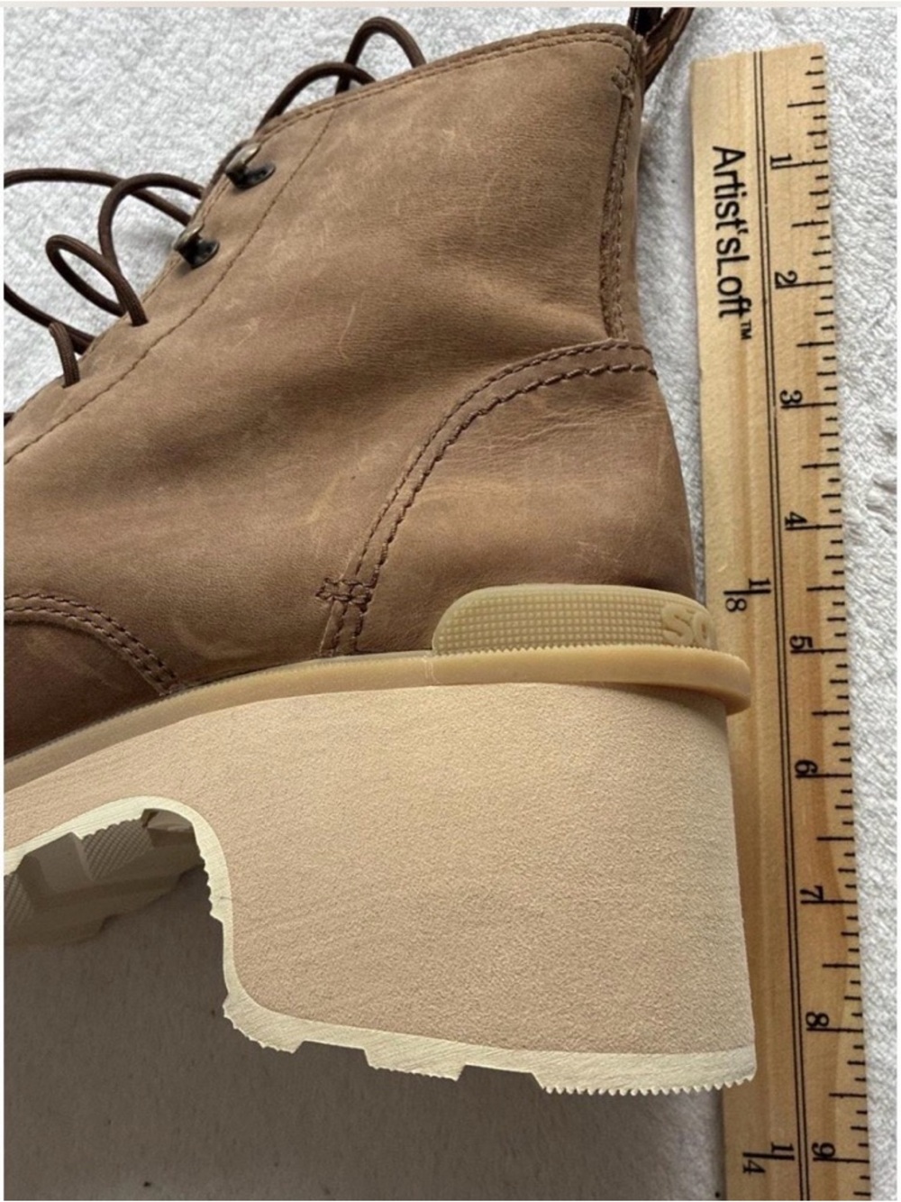 Boho Chic Sorel Hi-Line Heel Lace-Up Coyote Tan Ankle Boots in Women’s Size 8 - Picture 7 of 8